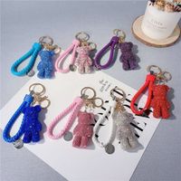 Leather Rope Bear Alloy Keychain Anime Keychain Pendant Crystal Car Keychain Luggage Box Decoration Supplies Doll