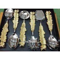 Luxury Designer Spoons Set of 6 Newest Designer Gold Finished Cutlery Set Wholesale