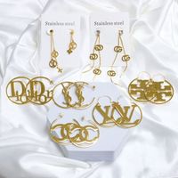 Hop Sale Luxury Stainless Steel c Gold Letter Chrome Anti Allergy Stud Earrings Jewelry Low Price Factory MOQ