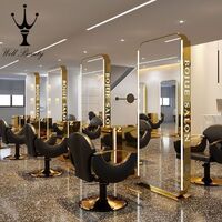 Floor Mounted LED Luxury Lamp LED Mirror Cabinet Hairdressing Beauty Hair Salon Furniture Barber Table