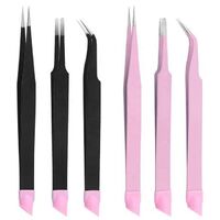 Nail stainless steel tweezers with silicone pressure head rhinestone water eyelash grafting tweezers nail tools