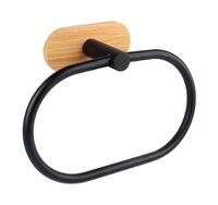 2022 new design matte black DIY stainless steel oval bamboo base bathroom accessories with stickers