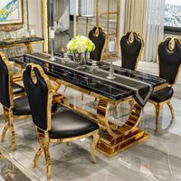 OEM modern large black marble dining table and 4 6 8 handle luxury high gloss dining table stainless steel dining table 10