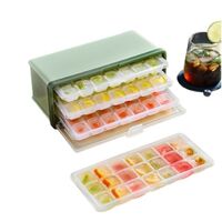 Square Ice Cube Tray With Lid Ice Puck Maker Mold Freezer With Container 3 Drawers Ice Cube Box