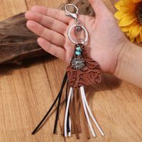 Bohemian Hot Sell Amazon Unique Cute Keychain Turquoise Western Cowhide