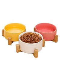 Manufacture direct sale OEM ceramic pink white dog bowl custom pet food feeding water bowl with support dog cat