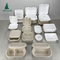 Eco Friendly Biodegradable 2 3 Compartment Takeaway Food Box Container Bagasse Burger Flip Top 450ml 8" 9"