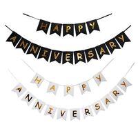 Black White Gold Happy Anniversary Stationery Banner Couple Wedding Anniversary Dating Party Decoration Supplies