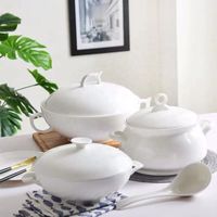 Cheap custom hotel restaurant serving white fine bone china ceramic rice soup bowl with lid