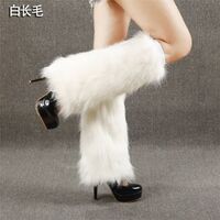 Fashion Women's Long Fur Leg Warmers White Faux Fox Fur Plush Leg Warmers