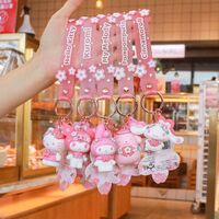 3d Hello Kitty Keychain Wrist Strap Car Accessories Bag Ornament Doll Custom Cute Cartoon Pvc Gold Key Ring Gift