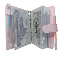 High Quality Cute Pink PU Leather Zipper Bag Budget Book Budget Book A6 Wallet Planner with Money Envelope 6 Ring Clip