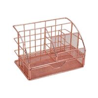 Rose Gold Wire Desk Organizer Multi-Desktop Organizer Metal Mesh Desk Organizer with Sliding Drawer