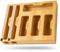 Kitchen 6 in 1 Wooden Drawer with Plastic Foil Wrap Holder Bamboo Chain Bag Organizer