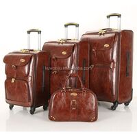 brown rolling caster 4 wheels pu pvc leather 3 piece suitcase