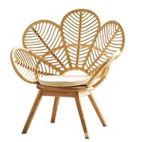 Designer Latest Style Modern Wooden Leisure Chair Flower Backrest Rattan Woven Leisure Chair Flower Rattan Retro Furniture Chair