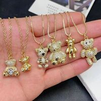 Cute Style Fashion Design Plating Jewelry Bear Cubic Zirconia Pendant with Brass Box Chain Necklace