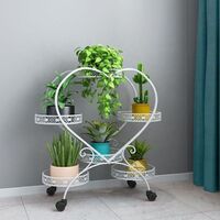 White Plant Stand With Wheels Outdoor Flower Pot Stand 6 Tiers Steel Metal Flower Display Stand