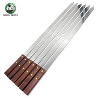 Outdoor Wide Stainless Steel BBQ Accessories Portable BBQ Large Flat Kebab with Wooden Handle