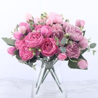 30cm Silk Pink Peony Artificial Flower Bouquet with 5 Big Heads and 4 Buds Cheap Fake Flowers for Home Wedding Decoration