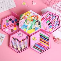 46-Pack Multilayer Cartoon Kids Painting Set Hexagon Color Box Pencil Pastel Painting Art Set