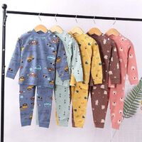 Cotton children's long pajamas baby pure cotton warm round neck pajamas boys and girls home clothes 2-piece set