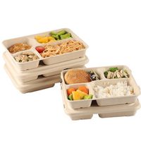 Bagasse Divider Food Tray Food Family Restaurant Biodegradable Disposable Bento Lunch 4 Compartments Takeaway Box