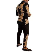 2021 New Black Casual Straight Hem Party Men's Blazer Gold Pattern Custom Men's Suit