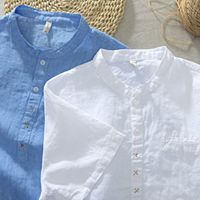 Hot Sale Popular Solid Color Linen Short Sleeve Men's Shirt