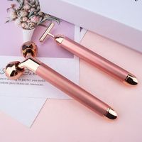 2pcs 24k Gold Energy Beauty Stick Vibrating Face Lifting Skin Care T Shape Electric 3D Facial Roller Massage