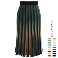 Knitwear Manufacturer Custom OEM&ODM Fashion Design Spring Ladies Casual Knitted Green Striped Long Dress for Women