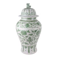 RYNQ275 Green Twist Pattern White Porcelain Ginger Jar Ceramic Flower Pot Vase Jar