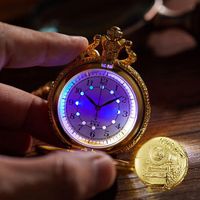 Retro Flip Pocket Watch Locomotive Digital Pocket Watch Luminous Men's Pocket Watch with Chain