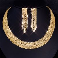 Simple 24K Gold Wedding Jewelry Set Necklace Earrings Jewelry Set for Women Dresses