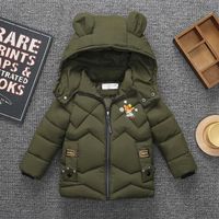 Boys Warm Thick Fur Collar Bear Print Zipper Hooded Children's Jacket