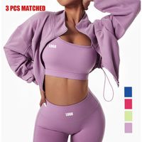 New Custom Logo Winter New Quick Dry Activewear Leggings and Bra Set Women Long Sleeve Hoodie Activewear 3 Piece Yoga Set