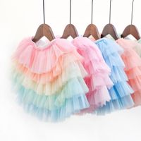 Girls Rainbow Ballet Skirt Pleated Skirt Kids Ruffled Tulle Kids Rainbow Ballerina Skirt Cotton Wholesale Girls Ballet Skirt