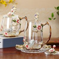 High-grade Flower High Quality Heat Resistant Home Gift Milk Water Coffee Spoon Glass Mug