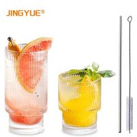 Bar Juice Beer Soda Glass Iced Coffee Cup 390ml Modern Unique Ribbed Highball Water Glass For Wedding