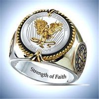 2022 Cross-border European and American Angel Golden Eagle Men's Domineering Two-color Ring Retro Metal Hip-Hop Gold Ring