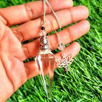 Hot Selling Clear Quartz Lotus Chain Pendulum/Healing Energy Spiritual Qi Crystal Cone Pendulum Feng Shui Elegant Agate