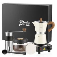 Bincoo 6 Piece Moka Pot Coffee Maker Set Includes Electric Stove, 300ml Moka Pot, M1 Manual Grinder