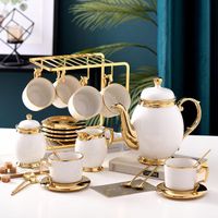 Arabian Ceramic Golden Tea Set Teapot Milk Jug Sugar Bowl Porcelain Tea Cup Saucer Set Golden Coffee Cup