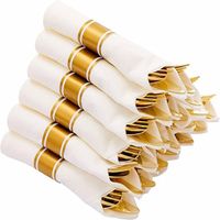 Gold Plastic Cutlery Set with Rolled Up Napkins Individually Wrapped Wedding Silverware Knives Spoons Forks