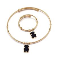 Bear Charm Best Selling Black Diamond Gold Jewelry Choker and Bracelet Set