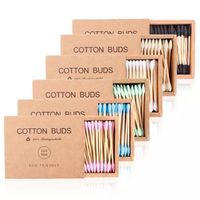 Private Label 200pcs Kraft Paper Box Biodegradable Colorful Organic Cotton Swabs Eco-Friendly Bamboo Ear Cotton Swabs