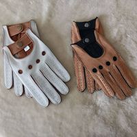 Manufacturer Custom Logo White Men Retro Vintage Car Driving Motorcycle Women Fashion Deerskin Car Driving Leather Gloves