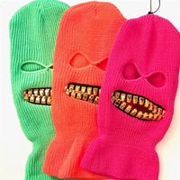 Neon Balaclava Three Hole Ski Mask With Gold Teeth Zipper Mouth Gangsta Girl Dental Mask Young Pop