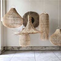 Modern Farmhouse Pasadena Rattan Chandelier Bohemian Woven Rattan Shades Mid-Century Modern Wicker Rattan Light Fixtures