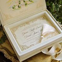 Cream Wedding Invitation Box with Custom Velvet Silk Tassels